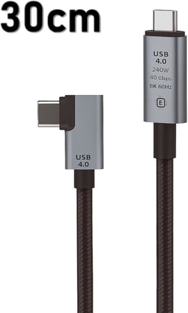 40Gbps 240W 4.0 Thunderbolt L Shape Type-C to Type-C Şarj, Data ve 8K 60Hz Data Transfer Kablosu Tip C 30 cm - PD240W