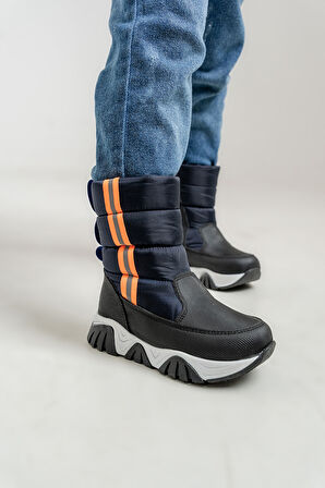 mnpc Erkek Çocuk Lacivert Suni Deri Suya Dayanıklı Kürklü  Kar Botu