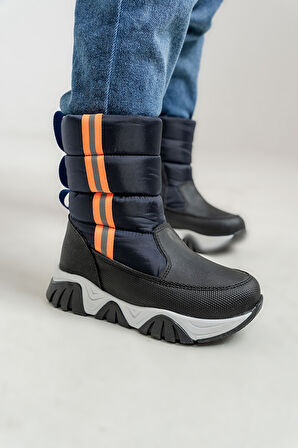 mnpc Erkek Çocuk Lacivert Suni Deri Suya Dayanıklı Kürklü  Kar Botu