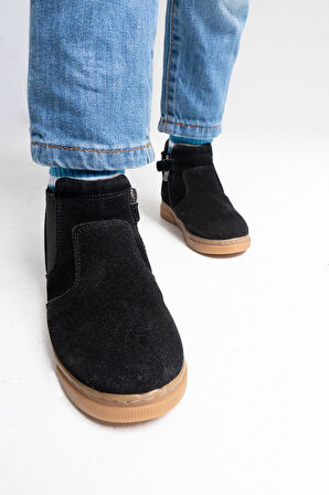 mnpc Erkek Çocuk Siyah Hakiki Deri Suya Dayanıklı Günlük Bot