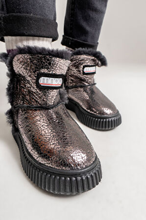 mnpc Kız Çocuk Platin Hakiki Deri Hakiki Kürklü Suya Dayanıklı Bot