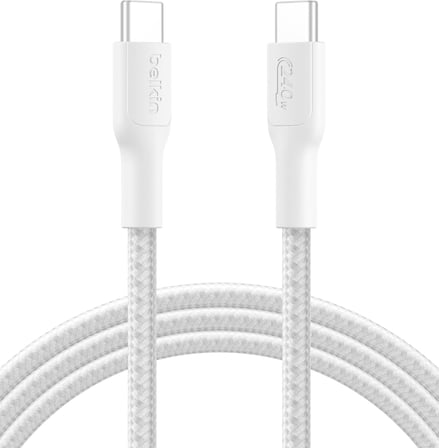 Eco Örgülü USB-C - USB-C Kablosu, 2 m, 240 W, Yumuşak, Esnek Hızlı Şarj Kablosu, iPhone 16, Galaxy S25, Pixel 9, MacBook, iPad Pro ve Daha Fazlası için Tip-C Şarj Kablosu - Beyaz (USB 2.0)
