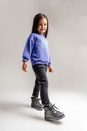 mnpc Kız Çocuk Siyah Simli Hakiki Deri Suya Dayanıklı Günlük Bot