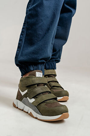 mnpc Erkek Çocuk Haki Hakiki Deri Suya Dayanıklı Anatomik Günlük Bot