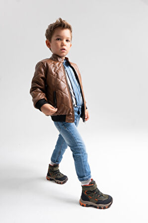 mnpc Erkek Çocuk Haki Hakiki Deri Anatomik Günlük Bot