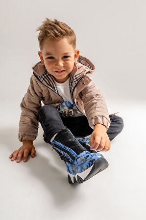 mnpc Erkek Çocuk Saks Mavi Hakiki Deri Suya Dayanıklı Kürklü Günlük Bot