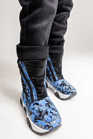 mnpc Erkek Çocuk Saks Mavi Hakiki Deri Suya Dayanıklı Kürklü Günlük Bot