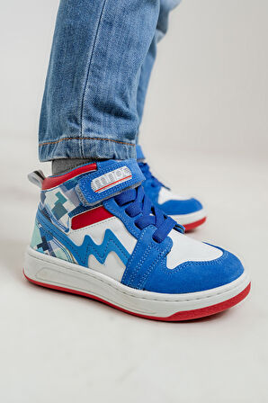 mnpc Unisex Çocuk Saks Mavi Baskı Hakiki Deri Anatomik Günlük Bot