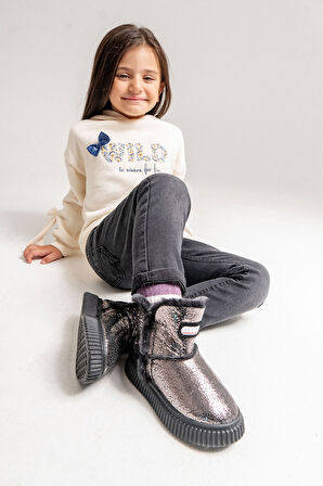 mnpc Kız Çocuk Platin Hakiki Deri Hakiki Kürklü Suya Dayanıklı Bot