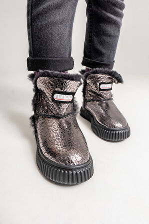 mnpc Kız Çocuk Platin Hakiki Deri Hakiki Kürklü Suya Dayanıklı Bot