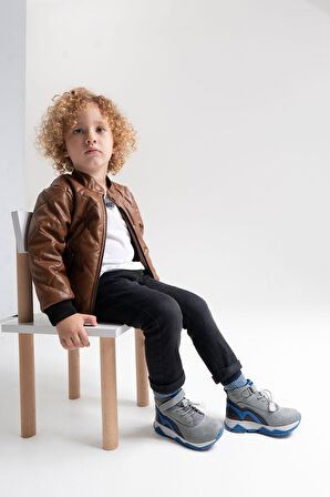 mnpc Erkek Çocuk Gri Hakiki Deri Suya Dayanıklı Günlük Bot