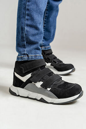 mnpc Erkek Çocuk Siyah Hakiki Deri Anatomik Günlük Bot