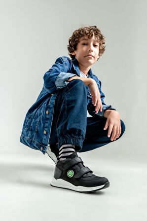 mnpc Erkek Çocuk Siyah Hakiki Deri Suya Dayanıklı Anatomik Günlük Bot