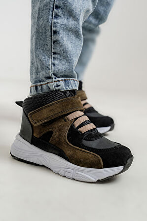 mnpc Erkek Çocuk Siyah-Haki Hakiki Deri Suya Dayanıklı Anatomik Günlük Bot