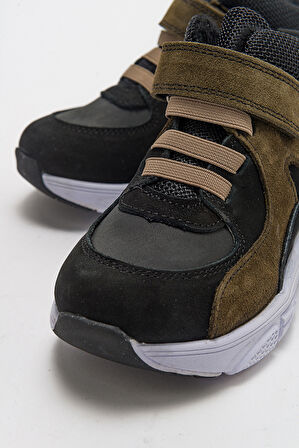 mnpc Erkek Çocuk Siyah-Haki Hakiki Deri Suya Dayanıklı Anatomik Günlük Bot