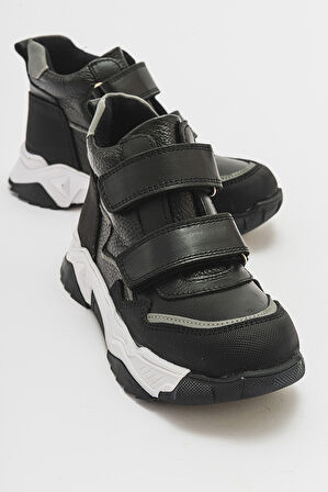 mnpc Erkek Çocuk Siyah Hakiki Deri Suya Dayanıklı Günlük Bot