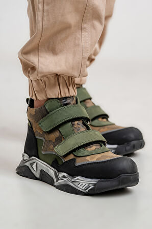 mnpc Erkek Çocuk Haki Hakiki Deri Suya Dayanıklı Günlük Bot