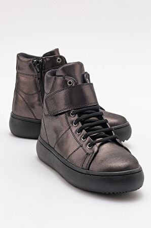 mnpc Kız Çocuk Siyah Simli Hakiki Deri Suya Dayanıklı Günlük Bot