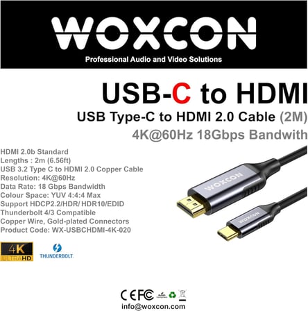 USB-C to HDMI Cable, USB 3.2 Type C, HDMI2.0b Standart, 4K 60Hz, 18Gbps, HDR, HDR10, 3D, HDCP2.2