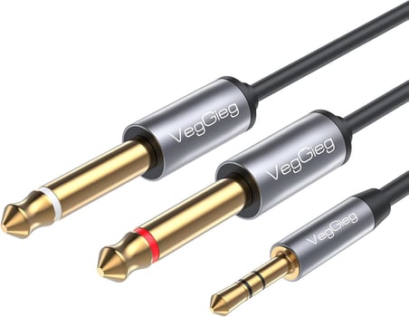 3.5mm to 6.35mm 2*Mono Amfi Enstrüman AUX Ses Kablosu 1.8 Metre