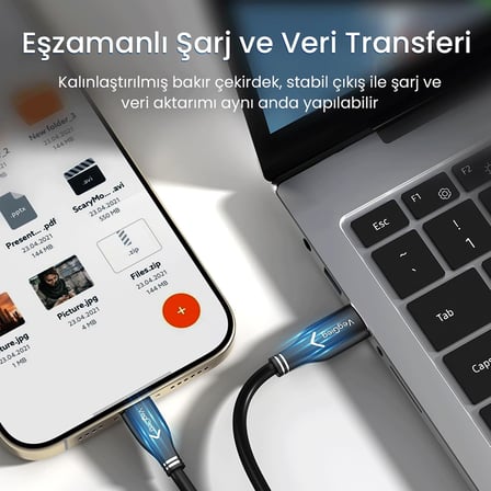 USB 3.0 to Type-C 60W 10Gbps Data ve Şarj Kablosu 1 Metre