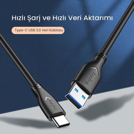 USB 3.0 to Type-C 60W 10Gbps Data ve Şarj Kablosu 1 Metre