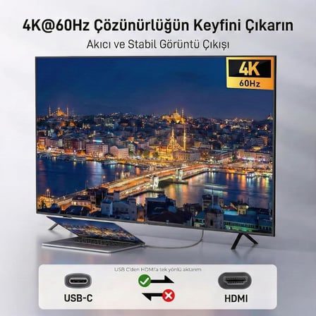 USB C HDMI Kablo (4K@60Hz,2K@120Hz,1080P@165Hz) HDR HDCP Type C to HDMI 2.0 [Thunderbolt 5/4/3, DeX Mode Uyumlu], iPhone 15/16/17 Pro, MacBook iPad Pro/Air, Samsung S25 ile Uyumlu (2 Metre)