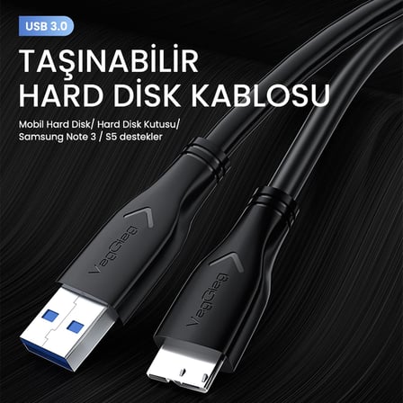 USB 3.0 Micro B Şarj ve Data HDD Kablosu 50 CM