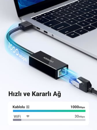 USB 3.0 to RJ45 Gigabit Ethernet Dönüştürücü Adaptör Siyah