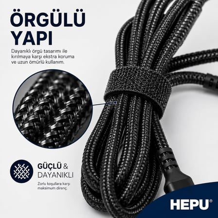 HP-13 3in1 Çoklu Hızlı Şarj Kablosu – Lightning Type-C & Micro USB Çıkışlı Örgülü Kumaş Kablo Ev Araç ve Ofis Uyumlu (1.2 Metre)