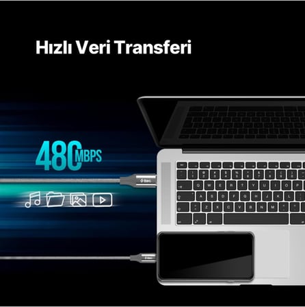 AlumiCable USB-C - USB-C 300cm 60W PD/QC Hızlı Şarj/Data Kablosu Uzay Grisi