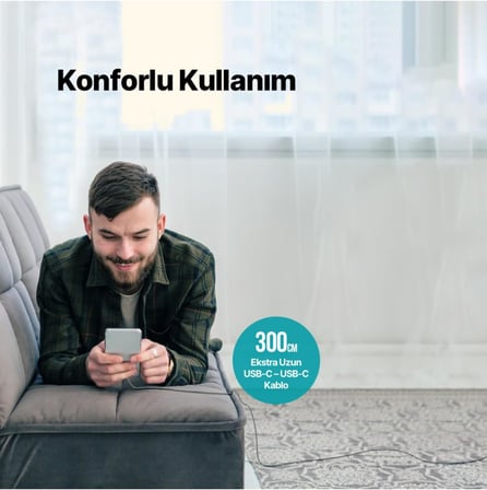 AlumiCable USB-C - USB-C 300cm 60W PD/QC Hızlı Şarj/Data Kablosu Uzay Grisi