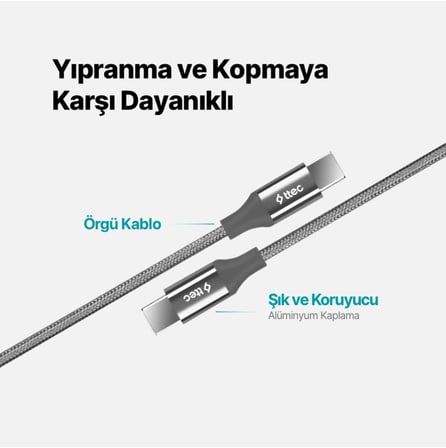 AlumiCable USB-C - USB-C 300cm 60W PD/QC Hızlı Şarj/Data Kablosu Uzay Grisi