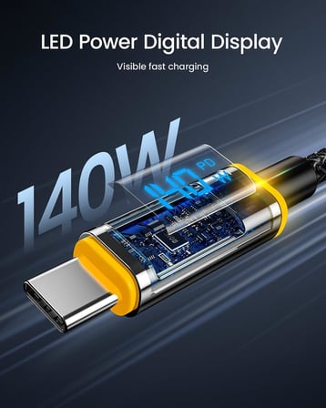 140 W USB C Kablosu, Ekranlı, Magline Naylon 1,2 m Tip C Hızlı Şarj Kablosu - iPhone 15 Pro Max, Galaxy, MacBook Pro/Air, iPad Pro/Air, Pixel ve Daha Fazlası ile Uyumlu