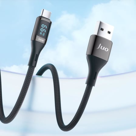 66W Dijital Led Ekranlı Örgülü USB-A to USB Type-C Hızlı Şarj ve Data Kablosu 2 Metre