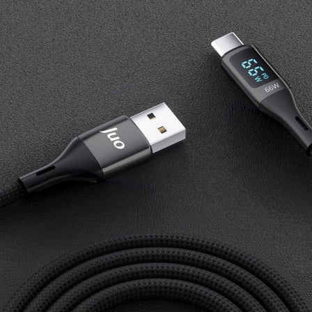 66W Dijital Led Ekranlı Örgülü USB-A to USB Type-C Hızlı Şarj ve Data Kablosu 2 Metre