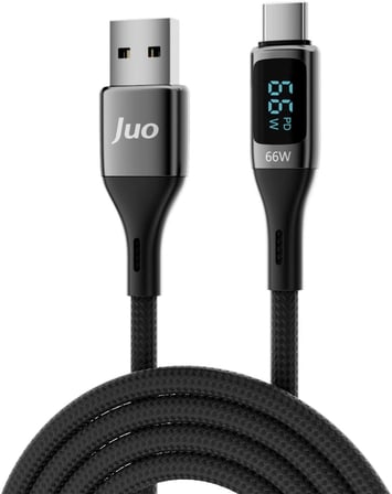 66W Dijital Led Ekranlı Örgülü USB-A to USB Type-C Hızlı Şarj ve Data Kablosu 2 Metre