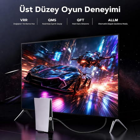 Ultra Sertifikalı HDMI 2.1 Kablo, 8K@60Hz, 4K@240Hz, 48 Gbit/s, HDMI Sertifikalı, Alüminyum Gövde - 2 Metre