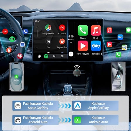 Kablosuz CarPlay Android Auto Kabloludan Kablosuza Çevirici USB ve Type-C Adaptör