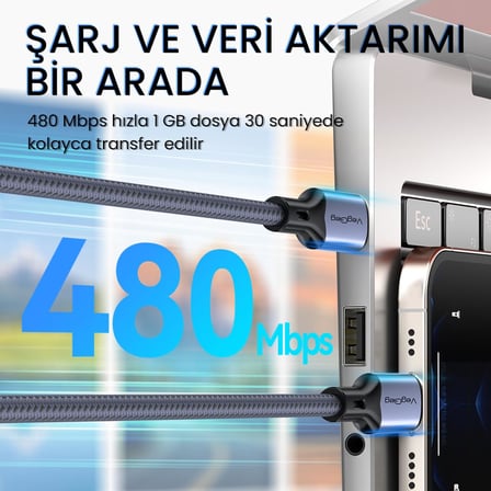 100W 5A E-Mark Çipli PD Type-C to Type-C Hızlı Şarj ve Data Kablosu 1.2 Metre