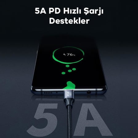 Polham 1MT 100W 5A 10Gbps Type C Uzatma Kablosu, Şarj, Data ve Görüntü Aktarmalı Çevirici Kablo