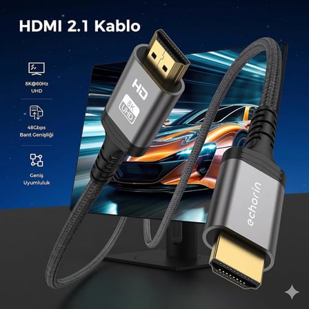 (3 metre) HDMI 2.1 Kablo 8K 60Hz 4K 120Hz 48Gbit/s Yüksek Hızlı, HDMI Kablo TV/PS5/PS4/ Xbox Series X/Monitör ile uyumlu