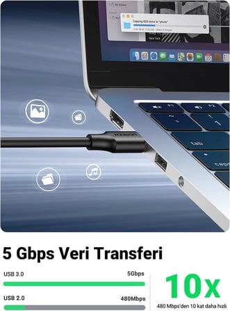 USB 3.0 uzatma kablosu Uzatma kablosu USB 3.0 Kart okuyucu, klavye, USB bellek, harici sabit disk, USB hub, yazıcı, tarayıcı, kamera için A erkek - A dişi. (1m)