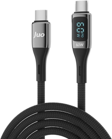 60W Dijital Led Ekranlı Örgülü USB Type-C to Type-C Hızlı Şarj ve Data Kablosu 2 Metre