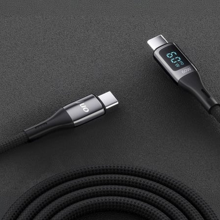 60W Dijital Led Ekranlı Örgülü USB Type-C to Type-C Hızlı Şarj ve Data Kablosu 2 Metre