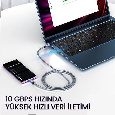 USB 3.1 Type-C PD 100W 5A 10Gbps 4K 60Hz Destekli Kablo 2 Metre