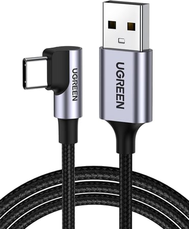 18W, USB to 90 Derece USB-A & USB-C Kablo, 1 Metre, Siyah, ACBUGN50941
