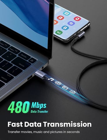 18W, USB to 90 Derece USB-A & USB-C Kablo, 1 Metre, Siyah, ACBUGN50941