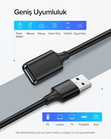 USB Uzatma Kablosu, 2 Metre
