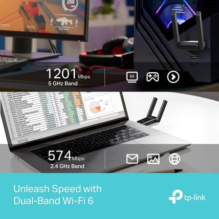 Archer TX30U Plus WiFi 6 USB Adaptör AX1800 (1800 Mbps), Dual Band 5GHz/2.4GHz, USB 3.0, Çift Yüksek Kazançlı Anten, WPA3 Güvenlik, Windows 11/10 Uyumlu Kablosuz Adaptör